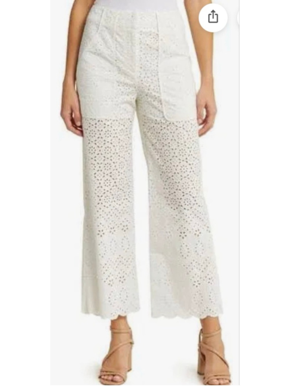 Veronica Beard White Floral Eyelet Riggs Wide Leg Pants 4